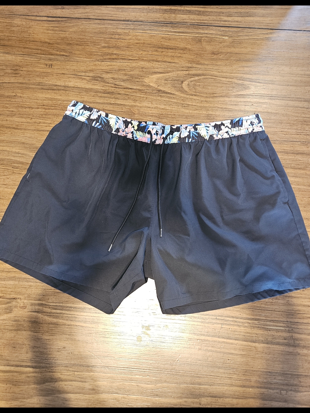 crown & ivy Navy Swim Trunks with Floral Waistband